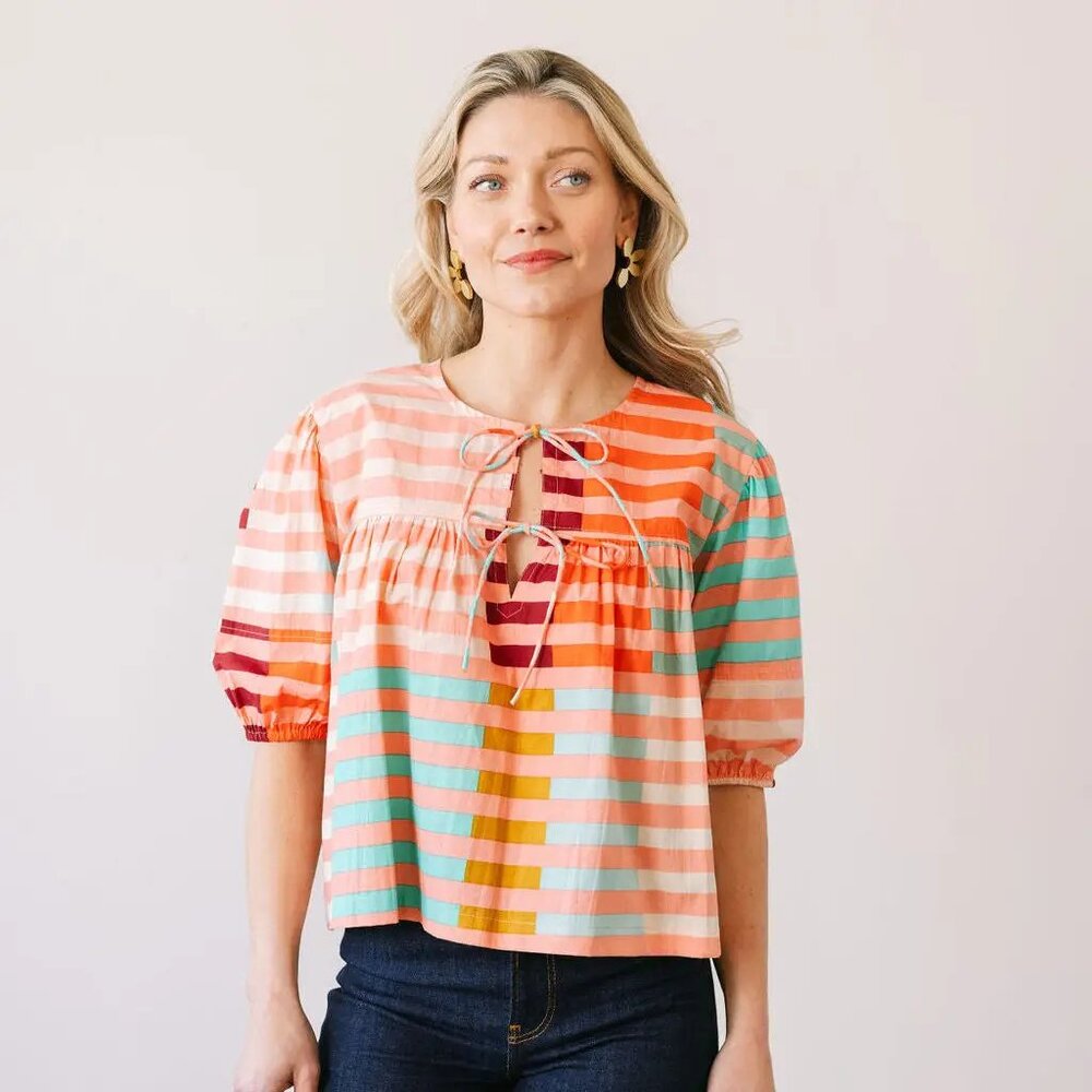 NWOT Apricot Colorful Stripe Mira Top by Sunshine Tienda